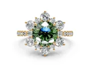 Floral Halo Engagement Ring Setting for Fancy Green Round Cut Center with Pave Accents and Prong Head in Yellow Gold