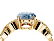 Leaf Engagement Ring Setting for Fancy Blue Oval Center with Milgrain Accent Band and Prong Head in Yellow Gold
