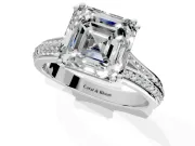 Solitaire Engagement Ring Setting for Asscher Cut Center with Pave Rail Split Shank and Prong Head in Sterling Silver