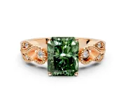 Leaf Engagement Ring Setting for Fancy Green Princess Cut Center with Milgrain Accent Band and Prong Head in Rose Gold