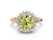 Starburst Halo Engagement Ring Setting for Fancy Yellow Round Cut Center with Thin Round-Wire Band and Prong Head in Rose Gold