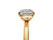 Low-Set Solitaire Engagement Ring Setting for Cushion Cut Center with Thin Plain Band and Prong Head in Yellow Gold