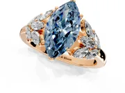 Leaf Cluster Engagement Ring Setting for Fancy Blue Marquise Center with Marquise Accents and Prong Head in Rose Gold