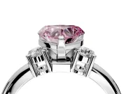 3 Stone Engagement Ring Setting for Fancy Pink Heart-Shaped Center with Wide Plain Band and Prong Head in Sterling Silver