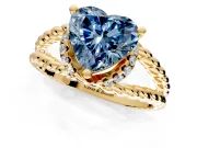Halo Engagement Ring Setting for Fancy Blue Heart-Shaped Center with Rope Twist Split Shank and Prong Head in Yellow Gold