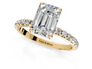 Solitaire Engagement Ring Setting for Emerald Cut Center with Micro Pave Band and Prong Head in Yellow Gold