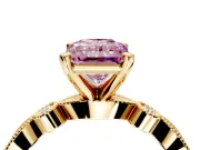 Solitaire Engagement Ring Setting for Fancy Pink Radiant Cut Center with Milgrain Bezel Accents and Prong Head in Yellow Gold