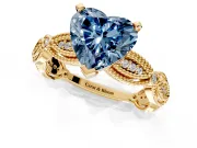 Solitaire Engagement Ring Setting for Fancy Blue Heart-Shaped Center with Marquise Panel Band and Prong Head in Yellow Gold