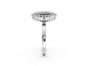 Halo Engagement Ring Setting for Fancy Blue Radiant Cut Center with Milgrain Bezel Rim, Plain Band and Prong Head in Platinum