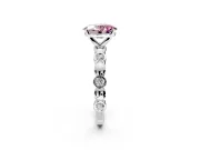 Solitaire Engagement Ring Setting for Fancy Pink Oval Center with Beaded Bezel Station Band and Prong Head in Platinum