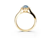Halo Engagement Ring Setting for Fancy Blue Marquise Center with Pave Accents, Heart Basket and Prong Head in Yellow Gold