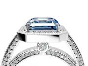 Halo Engagement Ring Setting for Fancy Blue Asscher Cut Center with Framed Halo, Pave Band and Prong Head in White Gold