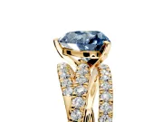 Solitaire Engagement Ring Setting for Fancy Blue Heart-Shaped Center with Woven 3-Strand Pave Band and Prong Head in Yellow Gold