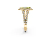 Halo Engagement Ring Setting for Fancy Yellow Marquise Center with Narrow Pave Split Shank and Prong Head in Yellow Gold