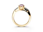 3 Stone Engagement Ring Setting for Fancy Pink Marquise Center with Tapered Baguettes, Plain Band and Prong Head in Yellow Gold
