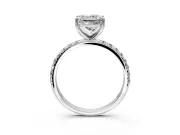 Solitaire Engagement Ring Setting for Princess Cut Center with Micro Pave Band and Prong Head in Platinum