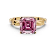 Solitaire Engagement Ring Setting for Fancy Pink Asscher Cut Center with Carved Leaf Shoulders and Prong Head in Yellow Gold