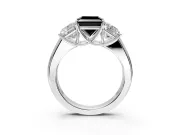 3 Stone Engagement Ring Setting for Fancy Black Princess Cut Center with Raised Basket Heads and Prong Head in White Gold