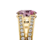 Split Shank Engagement Ring Setting for Fancy Pink Oval Center with Pave Split Shank and Prong Head in Yellow Gold