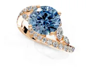 Solitaire Engagement Ring Setting for Fancy Blue Round Cut Center with Pave Bypass Twist Band and Prong Head in Rose Gold