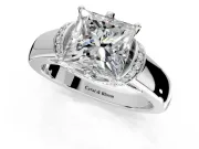 Solitaire Engagement Ring Setting for Princess Cut Center with Wide Band, Pave Collar and Prong Head in Sterling Silver
