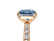 Solitaire Engagement Ring Setting for Fancy Blue Radiant Cut Center with Shared-Prong Accents and Prong Head in Rose Gold