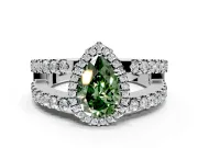 Halo Engagement Ring Setting for Fancy Green Pear-Shaped Center with Wide-Open Pave Split Shank and Prong Head in Platinum