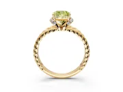 Halo Engagement Ring Setting for Fancy Yellow Cushion Cut Center with Rope Twist Split Shank and Prong Head in Yellow Gold