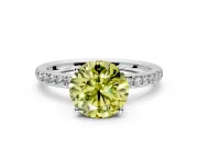 Solitaire Engagement Ring Setting for Fancy Yellow Round Cut Center with Fine Pave Band and Prong Head in Platinum