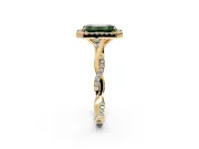 Halo Engagement Ring Setting for Fancy Green Emerald Cut Center with Twist Band and Prong Head in Yellow Gold