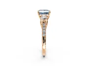 3 Stone Engagement Ring Setting for Fancy Blue Princess Cut Center with Crossover Basket, Pave Band and Prong Head in Rose Gold