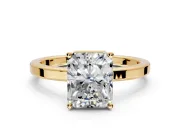 Hidden Halo Engagement Ring Setting for Radiant Cut Center with Wide Flat Plain Band and Prong Head in Yellow Gold