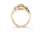 3 Stone Engagement Ring Setting for Fancy Yellow Oval Center with Matching Side Accents and Prong Head in Rose Gold