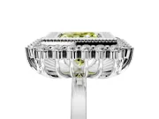 Halo Engagement Ring Setting for Fancy Yellow Princess Cut Center with Milgrain Bezel Rim, Plain Band and Prong Head in Sterling Silver