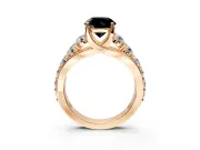 Solitaire Engagement Ring Setting for Fancy Black Round Cut Center with Graduated Shared Prongs and Prong Head in Rose Gold
