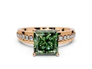 Solitaire Engagement Ring Setting for Fancy Green Princess Cut Center with Raised Channel Band and Prong Head in Rose Gold