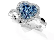 Halo Engagement Ring Setting for Fancy Blue Heart-Shaped Center with Pave and Plain Twist Band and Prong Head in White Gold