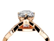 Solitaire Engagement Ring Setting for Emerald Cut Center with Accented Twist Band and Leaf Prong Head in Rose Gold