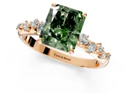 Cluster Engagement Ring Setting for Fancy Green Radiant Cut Center with Round Cut Accent Band and Prong Head in Rose Gold