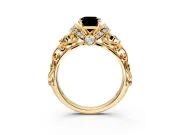 Solitaire Engagement Ring Setting for Fancy Black Emerald Cut Center with Filigree Band and Prong Head in Yellow Gold