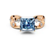 Solitaire Engagement Ring Setting for Fancy Blue Princess Cut Center with Criss-Cross Accent Band and Prong Head in Rose Gold