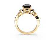 3 Stone Engagement Ring Setting for Fancy Black Princess Cut Center with Pave Split Shank and Prong Head in Yellow Gold