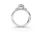 Solitaire Engagement Ring Setting for Oval Center with Grooved Bar Accent Band and Prong Head in Sterling Silver
