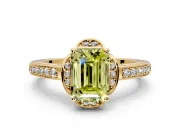 Floral Engagement Ring Setting for Fancy Yellow Emerald Cut Center with Four Accent Clusters and Prong Head in Yellow Gold
