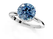Hidden Halo Engagement Ring Setting for Fancy Blue Round Cut Center with Plain Rounded Band and Prong Head in Platinum