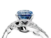Solitaire Engagement Ring Setting for Fancy Blue Radiant Cut Center with Pave Bypass Twist Band and Prong Head in White Gold