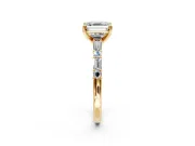 Baguette Engagement Ring Setting for Asscher Cut Center with Alternating Bar-Set Band and Prong Head in Yellow Gold