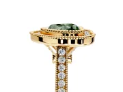 Halo Engagement Ring Setting for Fancy Green Heart-Shaped Center with Milgrain Frame, Pave Band and Prong Head in Yellow Gold