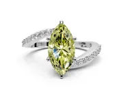 Solitaire Engagement Ring Setting for Fancy Yellow Marquise Center with Pave Bypass Swirl Band and Prong Head in Sterling Silver