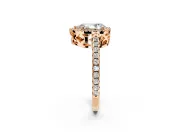 Accent Halo Engagement Ring Setting for Pear-Shaped Center with Full-Length Pave Band and Prong Head in Rose Gold